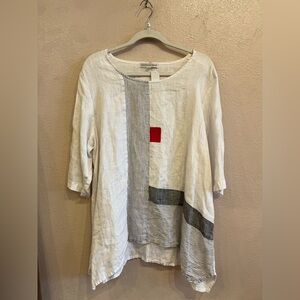 Christopher Calvin White Gray Linen Top Size XL